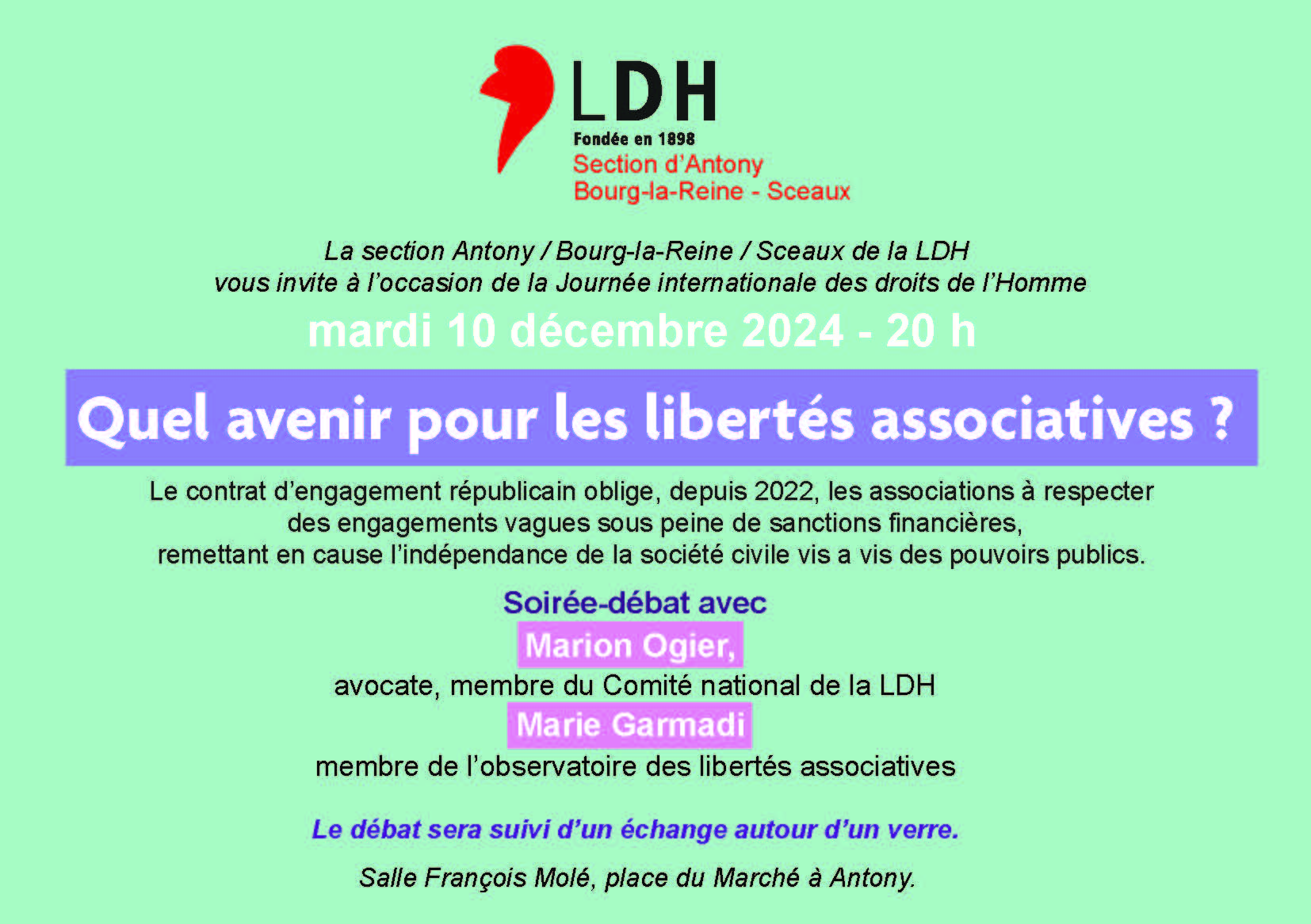 Flyer de la réunion-débat du 10 décembre 2024.