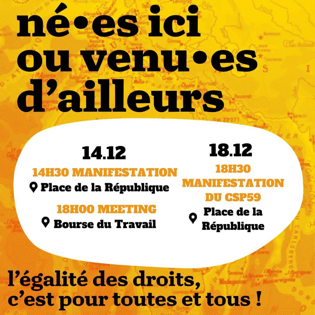 14 & 18 décembre : Né-es ici ou venu-es d’ailleurs, l’égalité des droits, c’est pour toutes et tous !