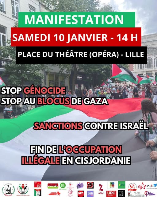 10 JANVIER : manifestation contre le génocide et le blocus de gaza
