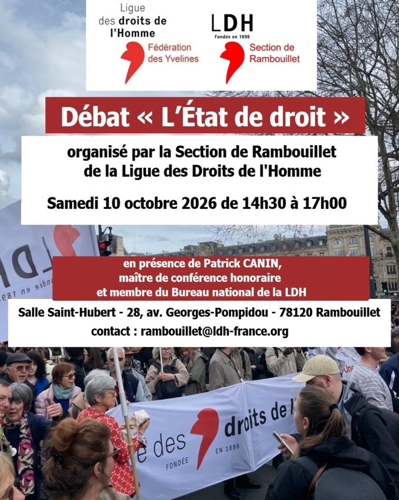 Débat le samedi 10/10/2026 14H30 Salle St Hubert 28av G Pompidou 78120 Rambouillet